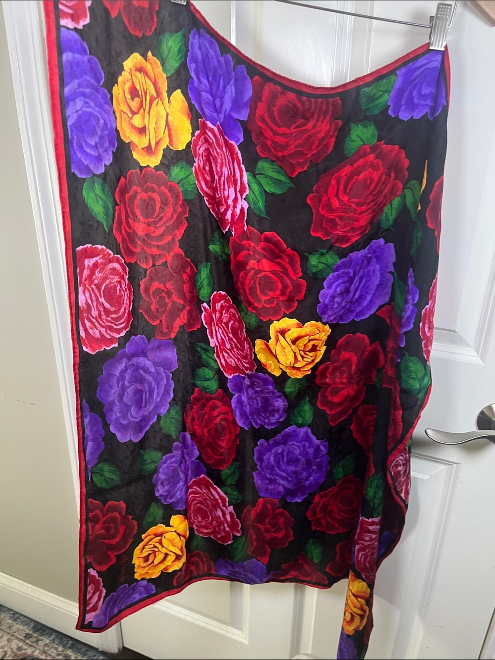 Signature ECHO Brown Rose Floral 100% Silk Square Scarf 34x35"